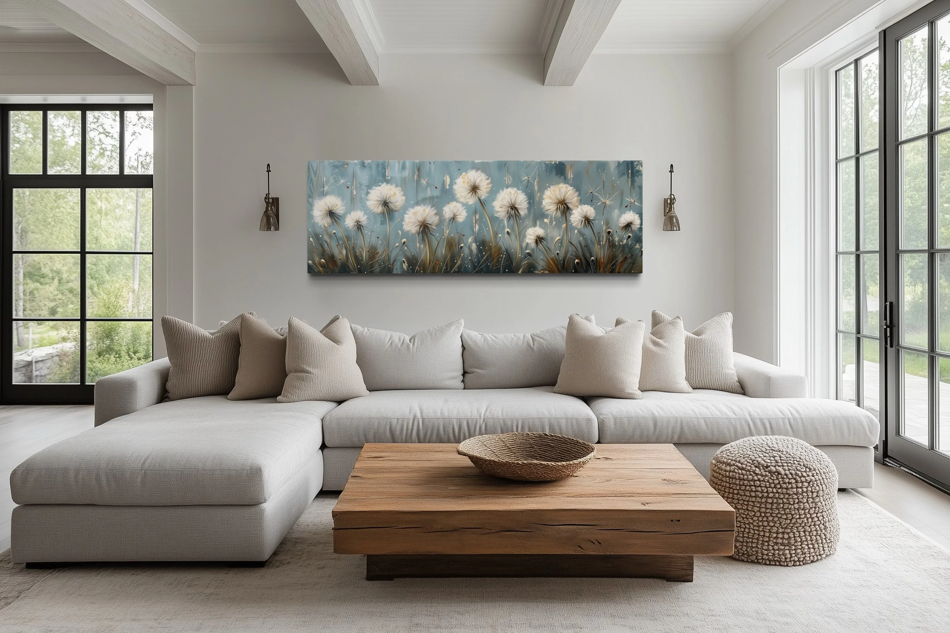 Dandelions Painting On Distressed Wood Horizontal Farmhouse Wall Art