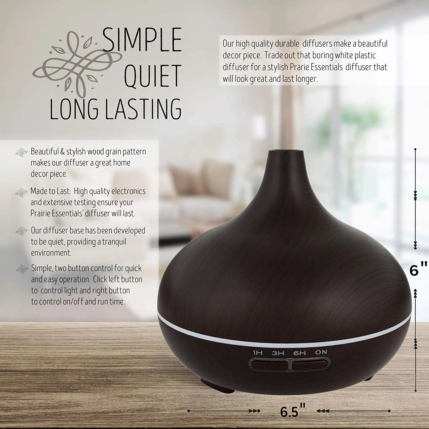 Dark Wood Grain 300ml Essential Oils Diffuser with 5ml Bottle of Lavender