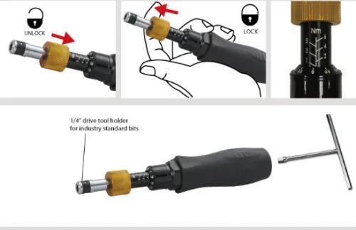 DLC Auto Slip 1/4" Hex Patent Torque Wrench Screwdriver 4-9 Nm or 10-50 In-lb|DLC 自動スリップ型トルクレンチ