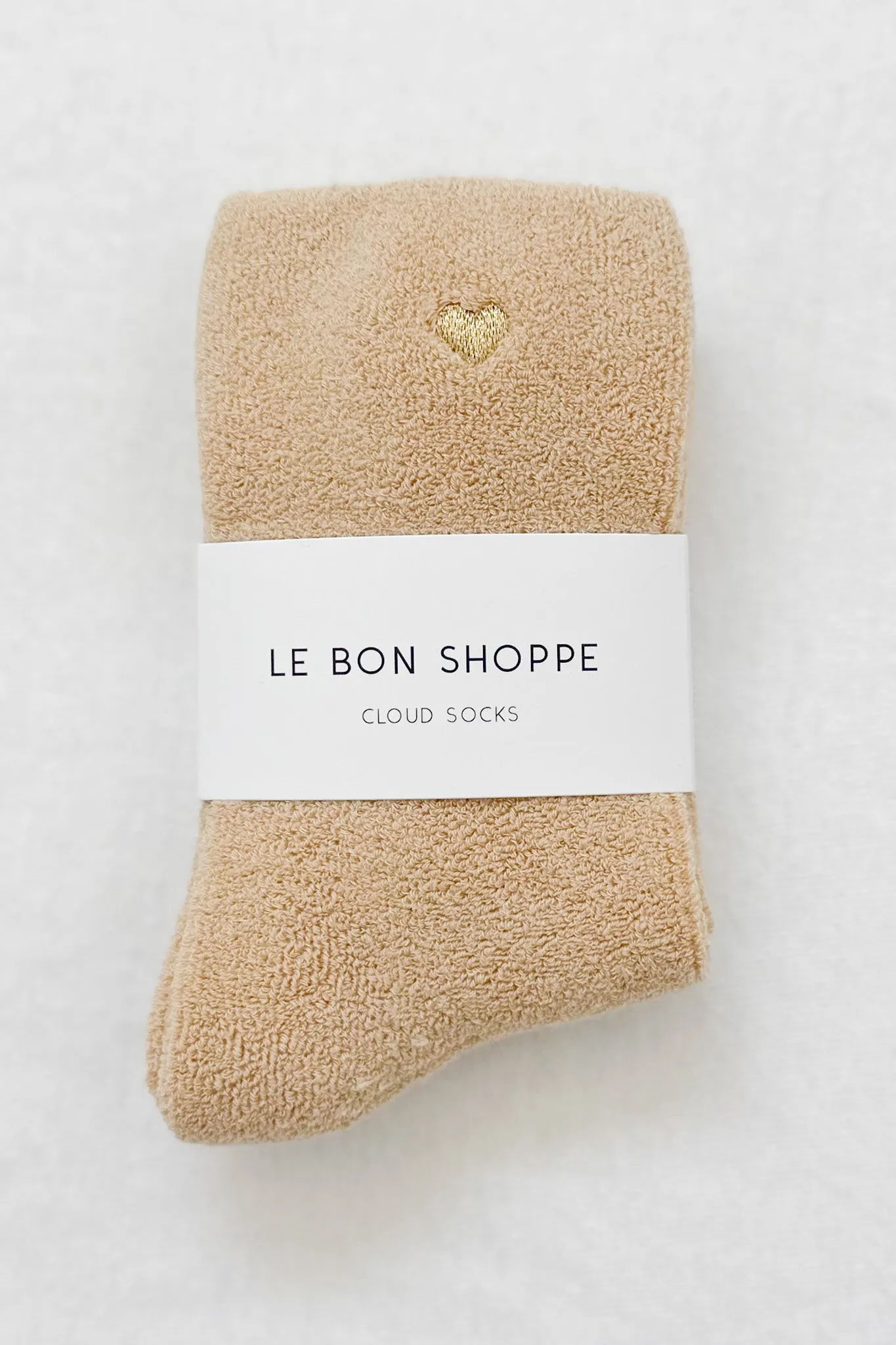 Embroidered Cloud Socks - French Vanilla   Gold Heart