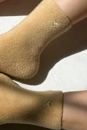 Embroidered Cloud Socks - French Vanilla   Gold Heart