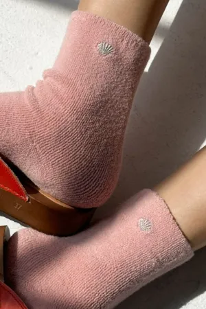Embroidered Cloud Socks - Pink Rosé   Silver Seashell