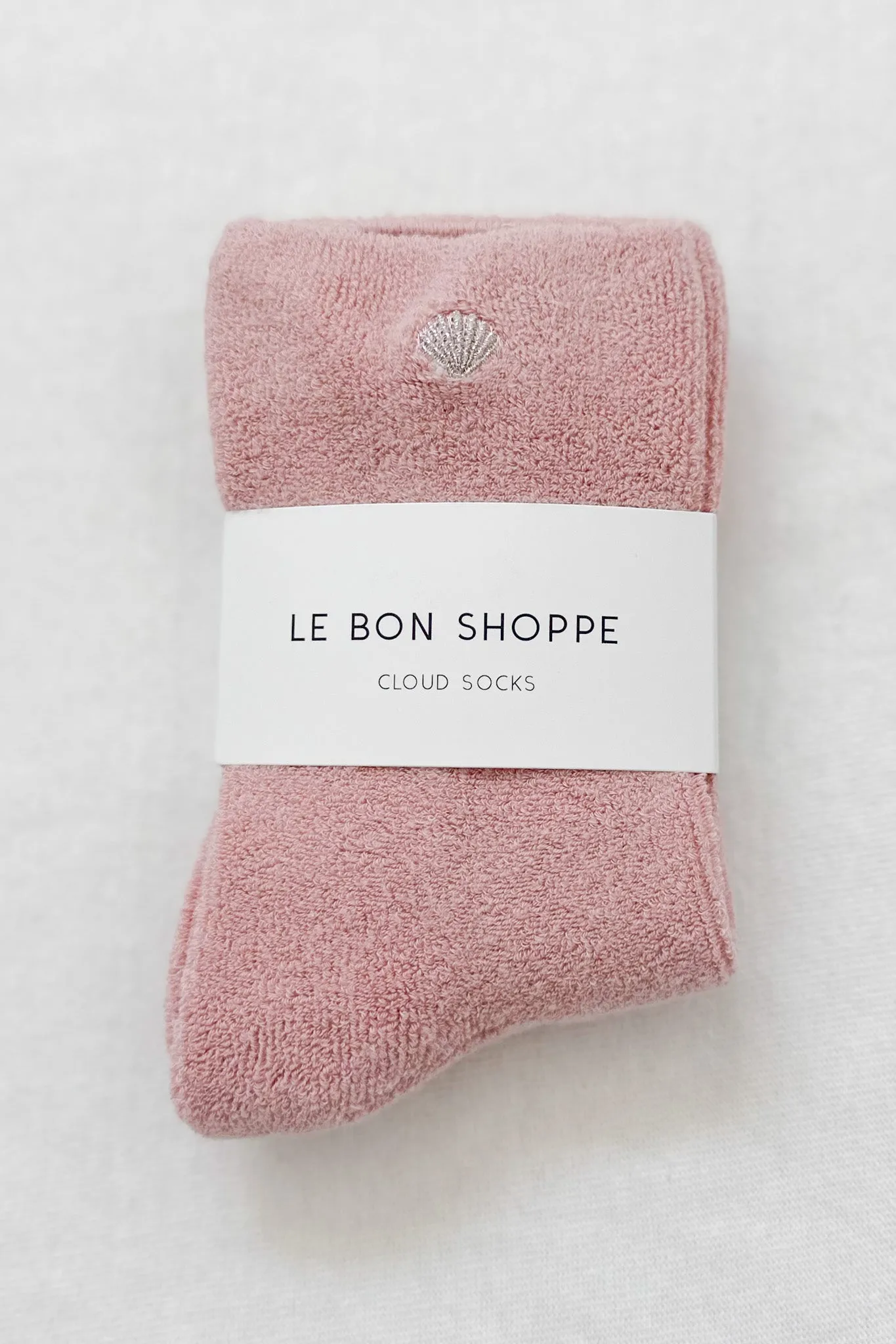 Embroidered Cloud Socks - Pink Rosé   Silver Seashell