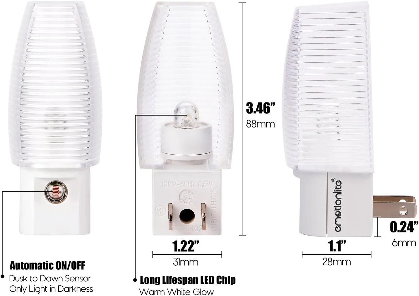 Emotionlite Plug in Night Light, Warm White LED Nightlights, Dusk to Dawn Sen...
