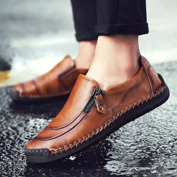 Fanyil Men Hand Stitching Zipper Slip-ons Leather Shoes