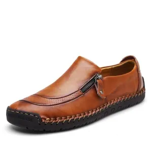 Fanyil Men Hand Stitching Zipper Slip-ons Leather Shoes