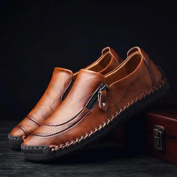 Fanyil Men Hand Stitching Zipper Slip-ons Leather Shoes