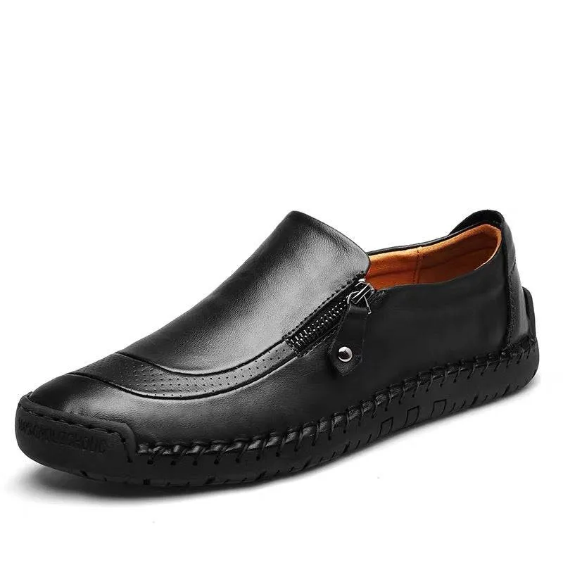 Fanyil Men Hand Stitching Zipper Slip-ons Leather Shoes