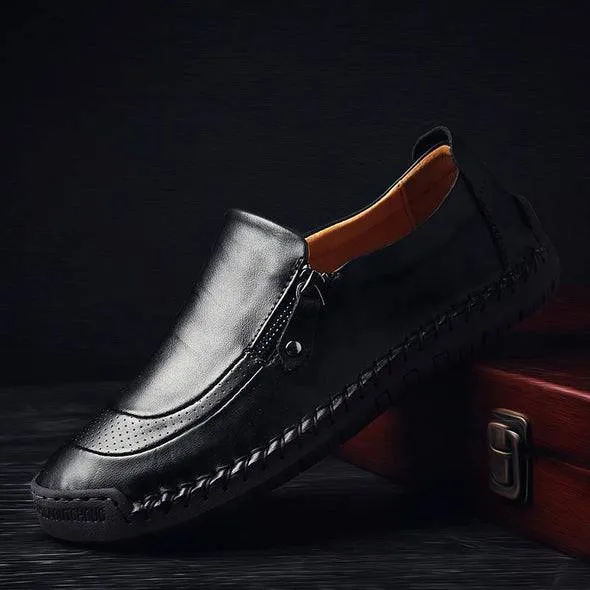 Fanyil Men Hand Stitching Zipper Slip-ons Leather Shoes