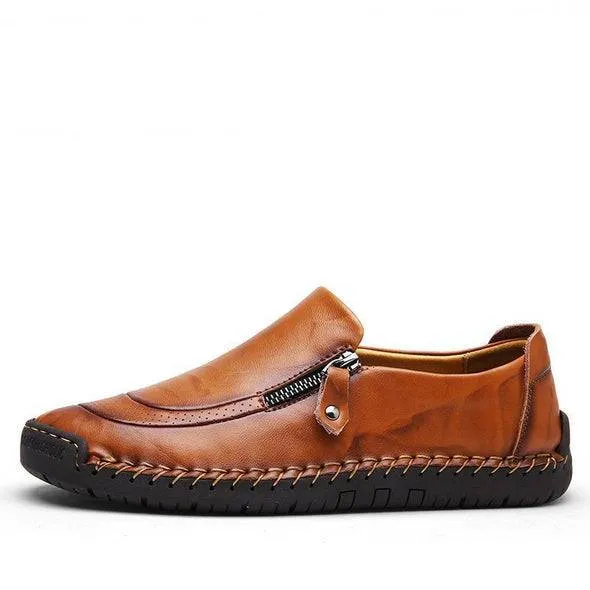 Fanyil Men Hand Stitching Zipper Slip-ons Leather Shoes