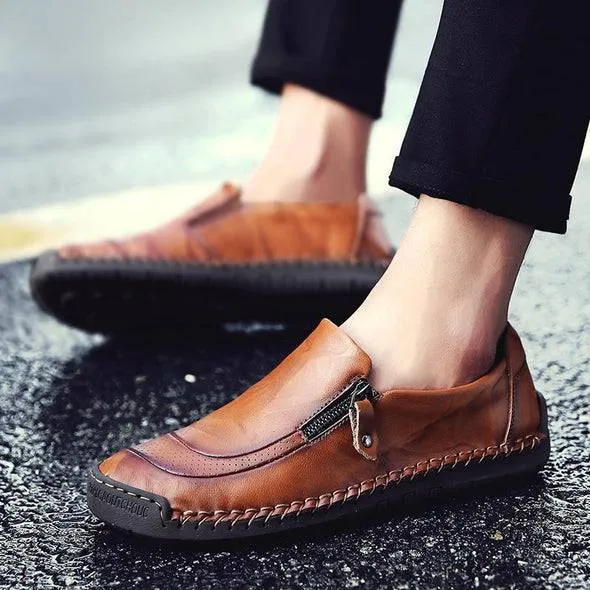 Fanyil Men Hand Stitching Zipper Slip-ons Leather Shoes