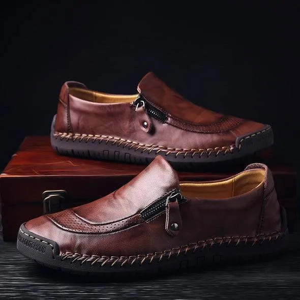 Fanyil Men Hand Stitching Zipper Slip-ons Leather Shoes