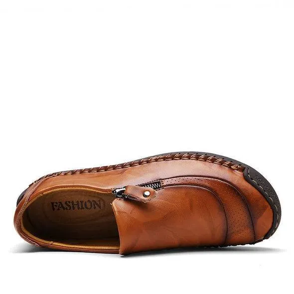 Fanyil Men Hand Stitching Zipper Slip-ons Leather Shoes