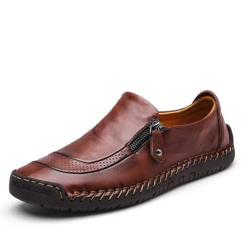 Fanyil Men Hand Stitching Zipper Slip-ons Leather Shoes