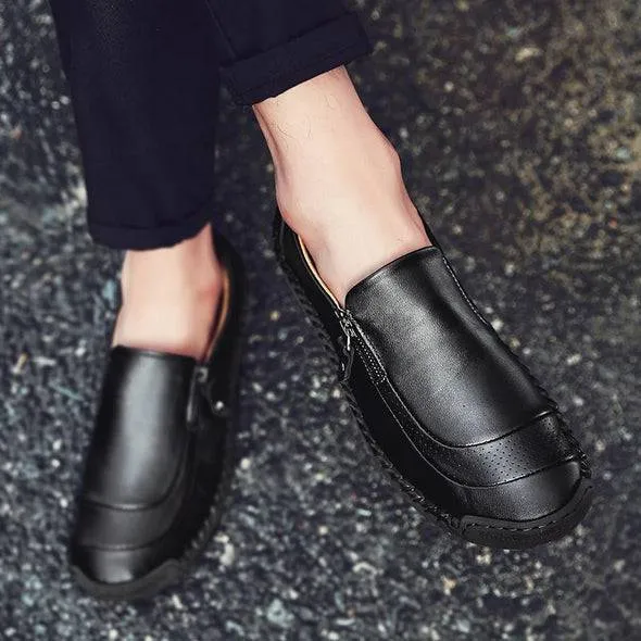 Fanyil Men Hand Stitching Zipper Slip-ons Leather Shoes