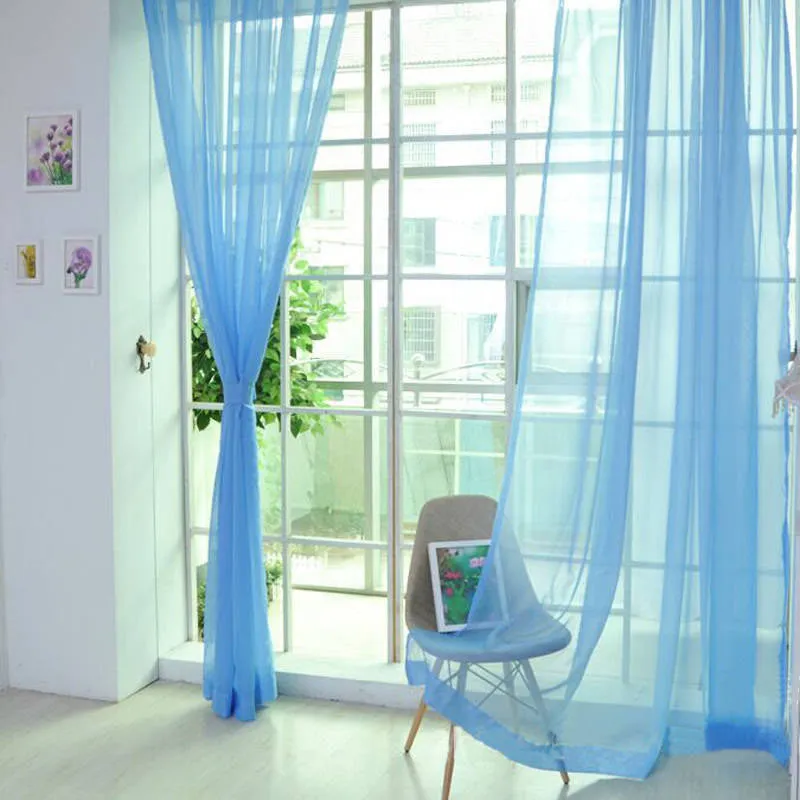 Fashion Colorful Solid Floral Tulle Voile Door Window Curtain Drape Panel Valances Scarf Divider