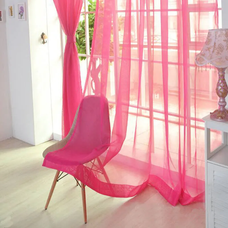 Fashion Colorful Solid Floral Tulle Voile Door Window Curtain Drape Panel Valances Scarf Divider