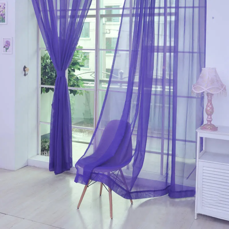 Fashion Colorful Solid Floral Tulle Voile Door Window Curtain Drape Panel Valances Scarf Divider