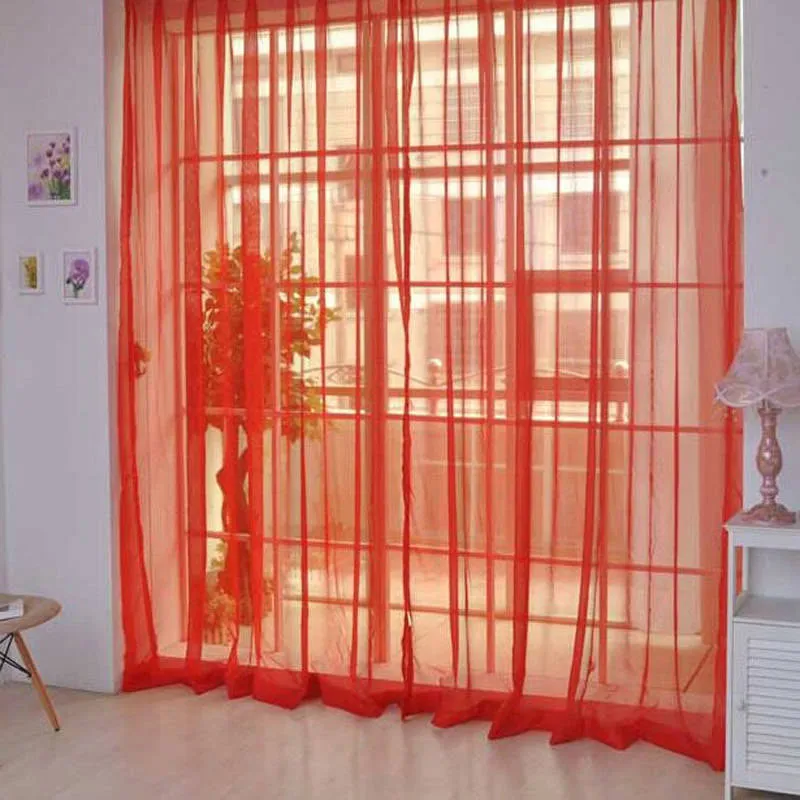 Fashion Colorful Solid Floral Tulle Voile Door Window Curtain Drape Panel Valances Scarf Divider