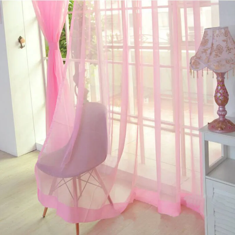 Fashion Colorful Solid Floral Tulle Voile Door Window Curtain Drape Panel Valances Scarf Divider