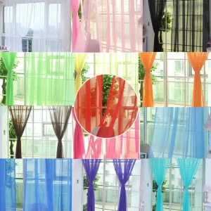 Fashion Colorful Solid Floral Tulle Voile Door Window Curtain Drape Panel Valances Scarf Divider