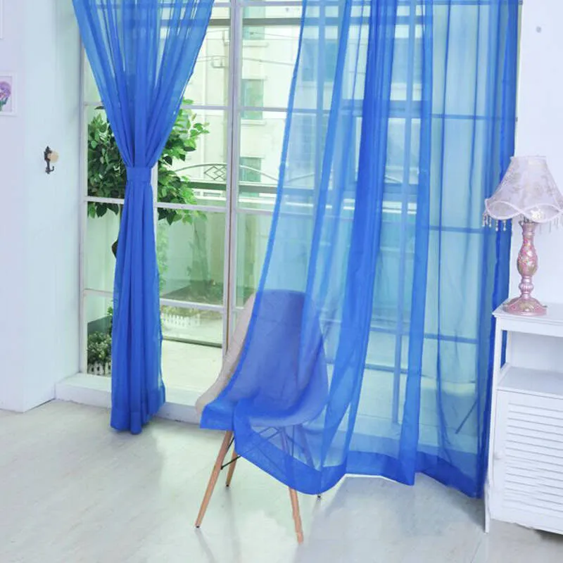 Fashion Colorful Solid Floral Tulle Voile Door Window Curtain Drape Panel Valances Scarf Divider