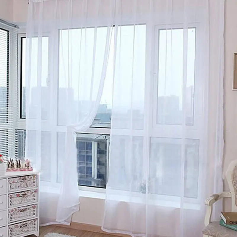 Fashion Colorful Solid Floral Tulle Voile Door Window Curtain Drape Panel Valances Scarf Divider
