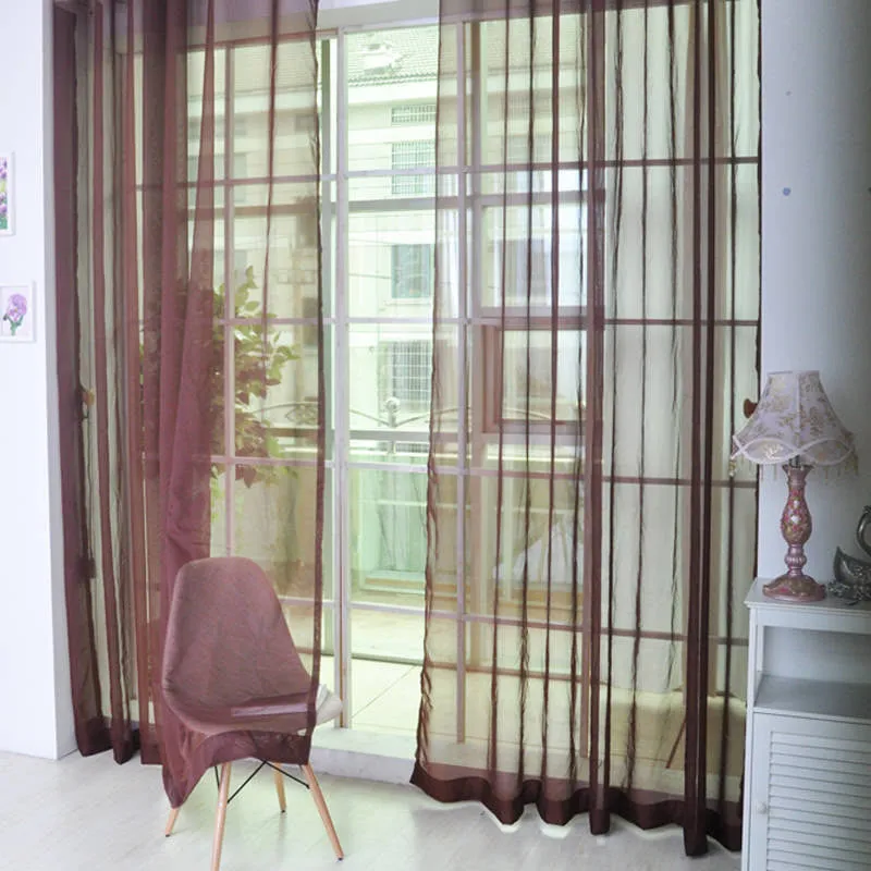 Fashion Colorful Solid Floral Tulle Voile Door Window Curtain Drape Panel Valances Scarf Divider