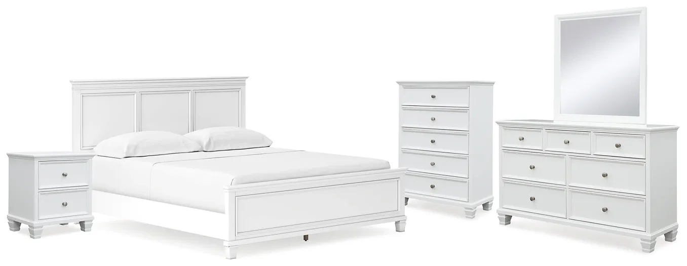 Fortman California King Panel Bed with Mirrored Dresser, Chest and Nightstand