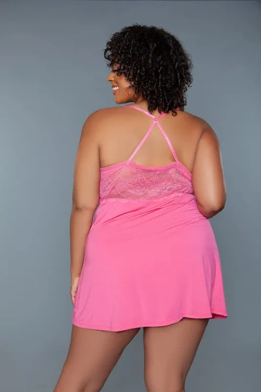 Hailee Lace Babydoll Slip – Knit Modal Lingerie with Crisscross Straps & Lace Accents
