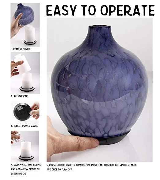 Hand Blown Marbled Blue Glass Essential Oils, 60ml Diffuser