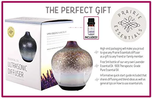 Hand Blown Opal Glass Essential Oils Diffuser, 120ml, with 5ml Bottle of Lavender