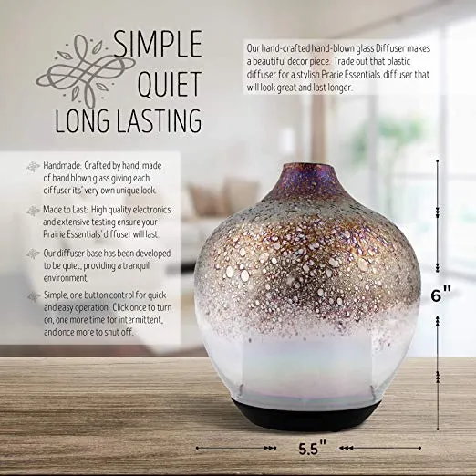 Hand Blown Opal Glass Essential Oils Diffuser, 120ml, with 5ml Bottle of Lavender