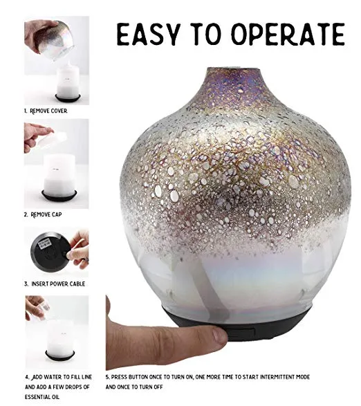 Hand Blown Opal Glass Essential Oils Diffuser, 120ml, with 5ml Bottle of Lavender