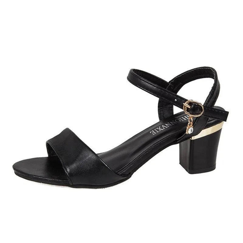 High Heels Sandals Summer Shoes Buckle Strap Square Heel White Open Toe Sandals