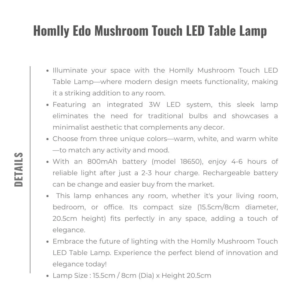 Homlly Edo Mushroom Touch LED Table Lamp