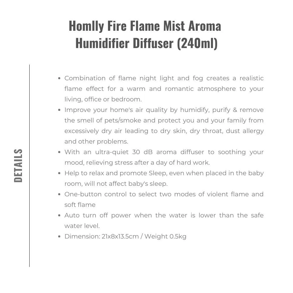 Homlly Fire Flame Mist Aroma Humidifier Diffuser (240ml)