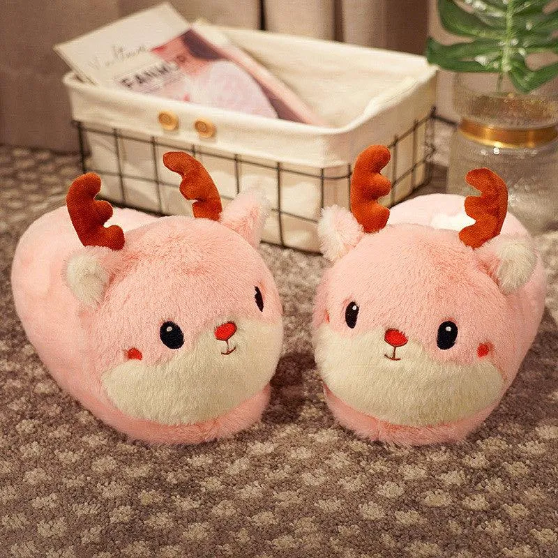 Household Bag With Cute Plush Cotton Slippers