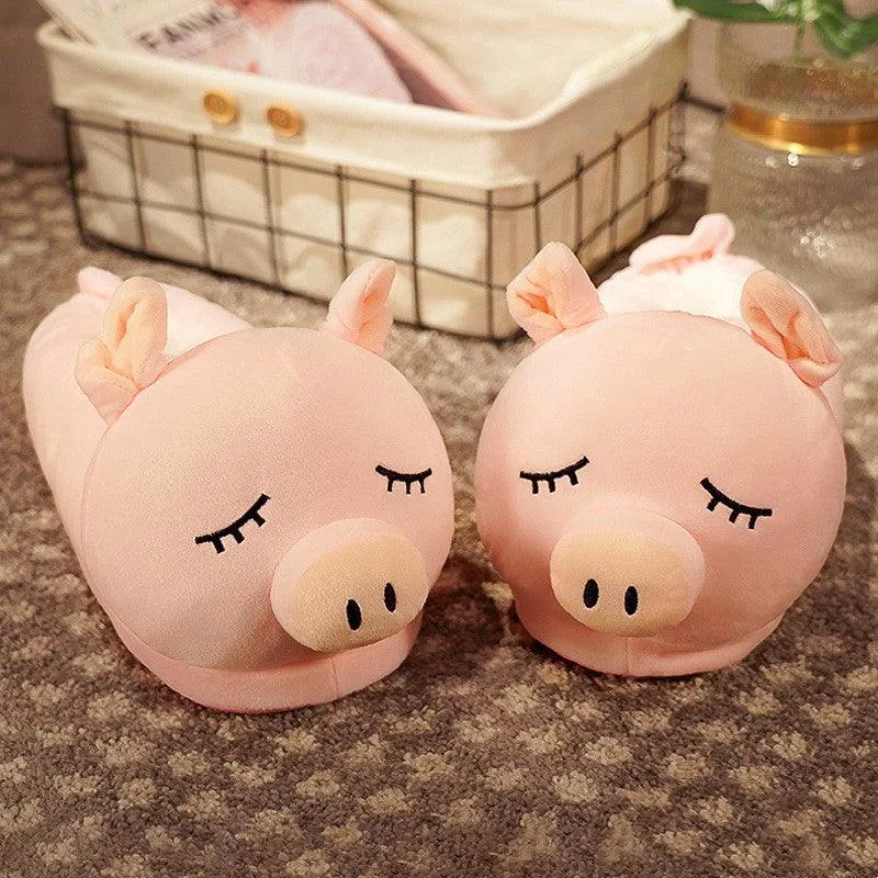 Household Bag With Cute Plush Cotton Slippers