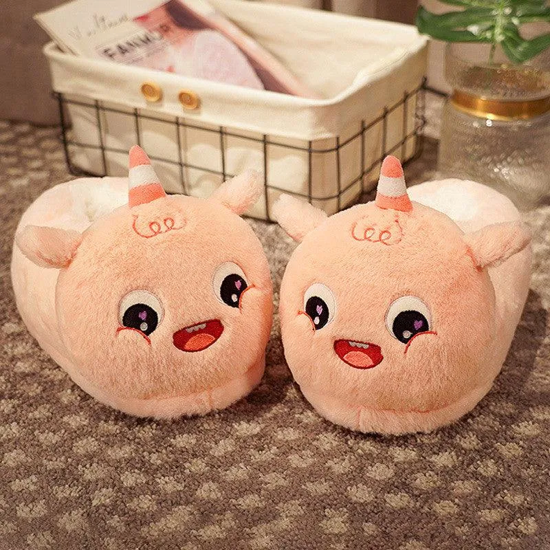 Household Bag With Cute Plush Cotton Slippers