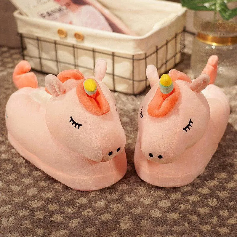 Household Bag With Cute Plush Cotton Slippers