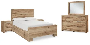 Hyanna Full Panel Bed with Storage with Mirrored Dresser and 2 Nightstands