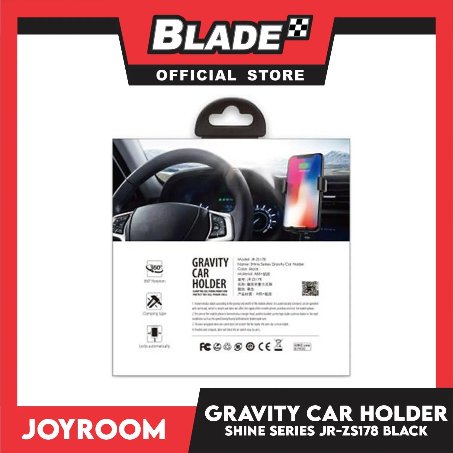 Joyroom Car Holder Gravity Shine Series JR-ZS178 (Black) for Samsung. Huwawei, Xiaomi, Oppo,Vivo, iPhone and Any Mobile Phone