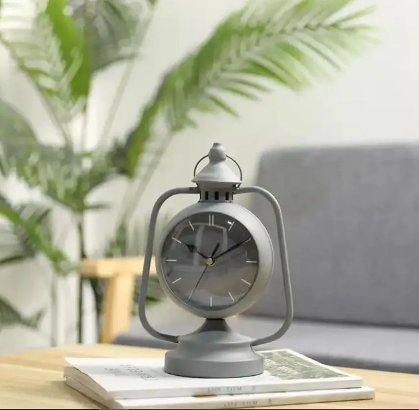 JUXORI Metal Clock for Bedroom 9.5”High Simple Modern Desk Clock with Curved Glass for Living Room Bedside Bedroom Office Livng Room Desktop Countertop (Grey)