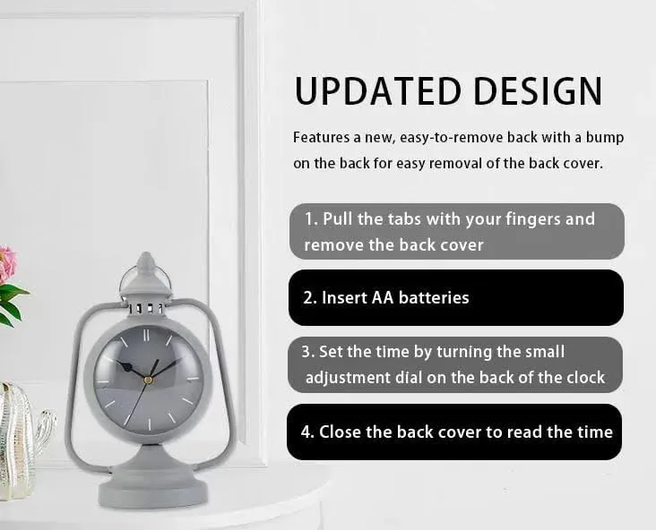 JUXORI Metal Clock for Bedroom 9.5”High Simple Modern Desk Clock with Curved Glass for Living Room Bedside Bedroom Office Livng Room Desktop Countertop (Grey)