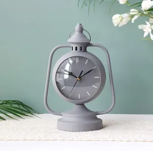 JUXORI Metal Clock for Bedroom 9.5”High Simple Modern Desk Clock with Curved Glass for Living Room Bedside Bedroom Office Livng Room Desktop Countertop (Grey)