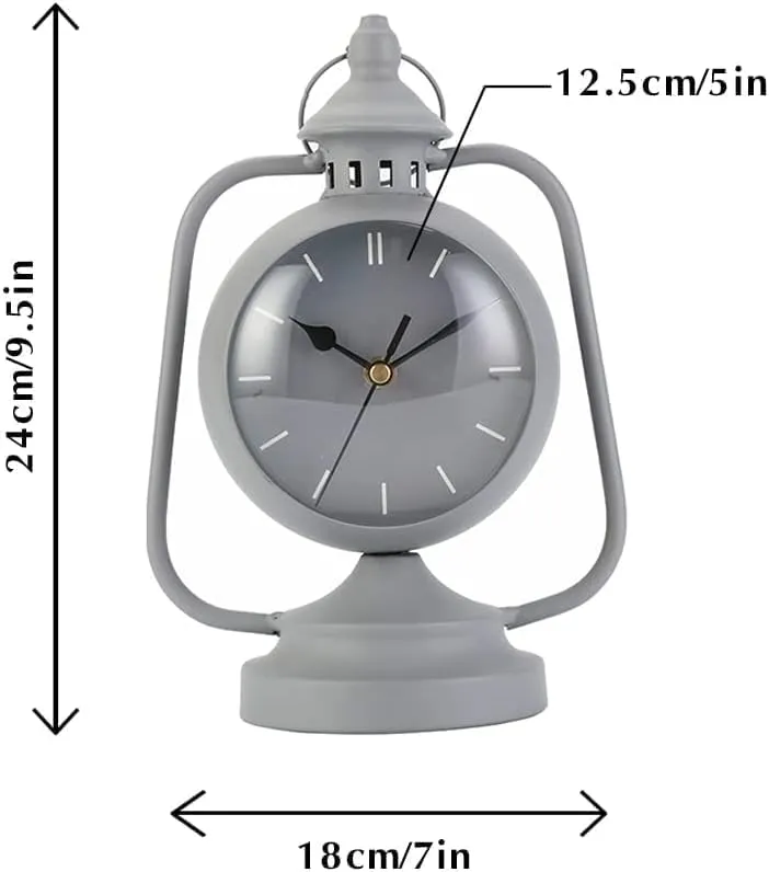 JUXORI Metal Clock for Bedroom 9.5”High Simple Modern Desk Clock with Curved Glass for Living Room Bedside Bedroom Office Livng Room Desktop Countertop (Grey)