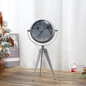 JUXORI Silent Shelf Clock 32cm High Non Ticking Retro Mantel Desk Clocks with Mirror Battery Operated Decorative Table Clock for Living Room Bedside Bedroom Family Office(Elegant Grey)