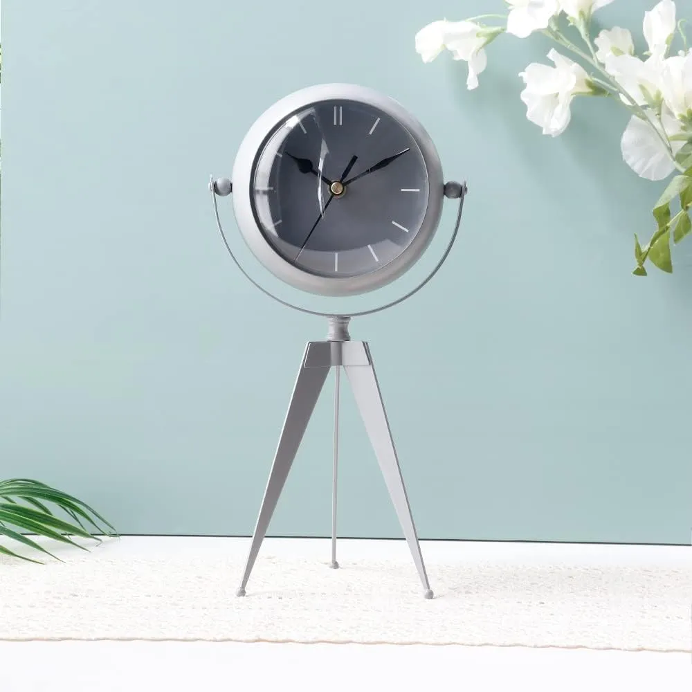 JUXORI Silent Shelf Clock 32cm High Non Ticking Retro Mantel Desk Clocks with Mirror Battery Operated Decorative Table Clock for Living Room Bedside Bedroom Family Office(Elegant Grey)