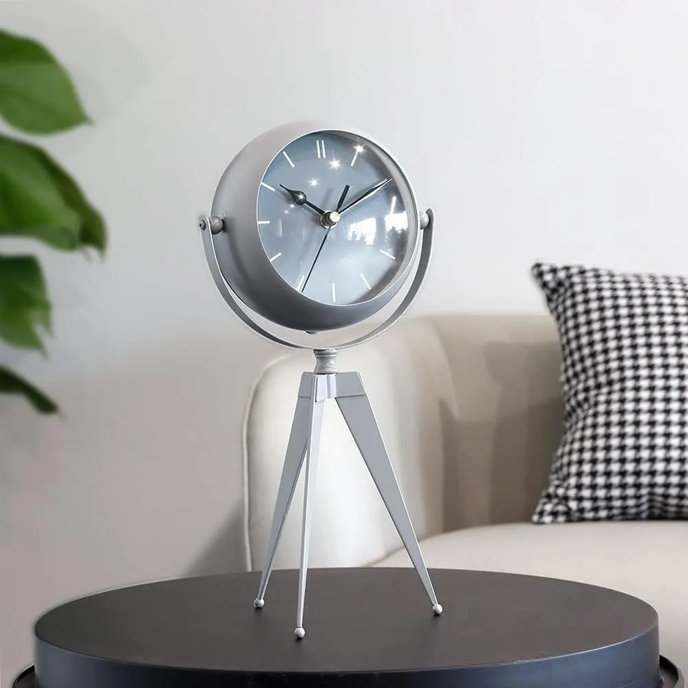 JUXORI Silent Shelf Clock 32cm High Non Ticking Retro Mantel Desk Clocks with Mirror Battery Operated Decorative Table Clock for Living Room Bedside Bedroom Family Office(Elegant Grey)